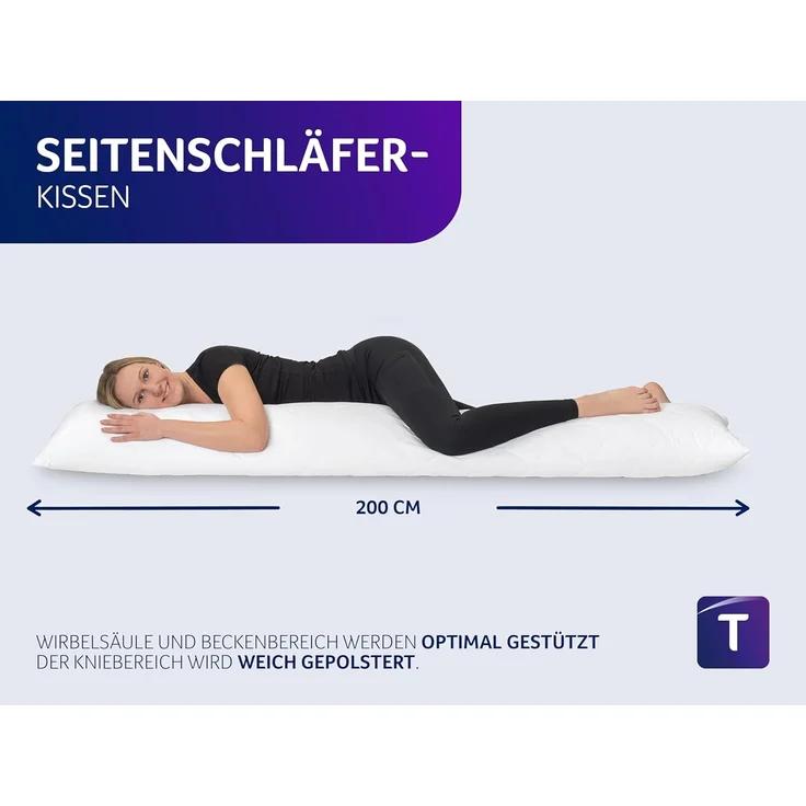 Traumnacht Seitenschläferkissen aus softer Microfaser, 2. 000 Gramm Füllgewicht mit Reißverschluss, 40x200 cm, waschbar, Öko-Tex zertifiziert, entwickelt in Deutschland – Bild 5