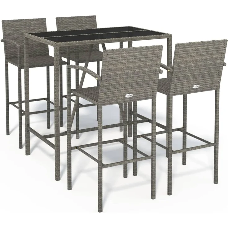 vidaXL 5-tlg. Gartenbar-Set Grau Poly Rattan 3187655 – Bild 2