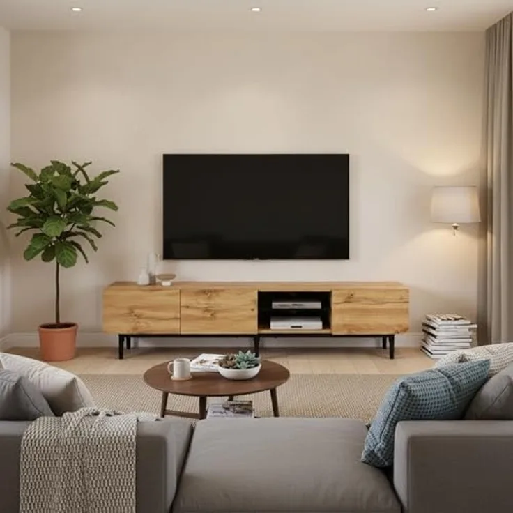 FurnitureR TV-Lowboard mit 2 Türen & offenem Fach, modernes Holz-Weiß-Design für Wohnzimmer & Medienbereich