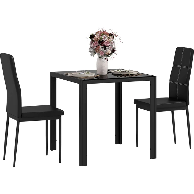Essgruppe Esstisch mit 2 Stühlen Platzsparende Esszimmergruppe Sitzgruppe Schwarz--Schwarz--75x75x75cm--YOUDENOVA – Bild 1
