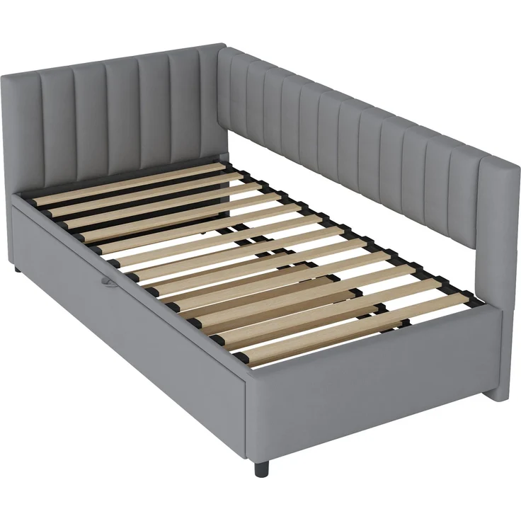 Merax Multifunktionales L-förmiges Schlafsofa mit Ausziehbett 90/180*200cm, Polsterbett in Samtstoff, platzsparendes Design für Kinderbett, Gästebett, hellgrau – Bild 8