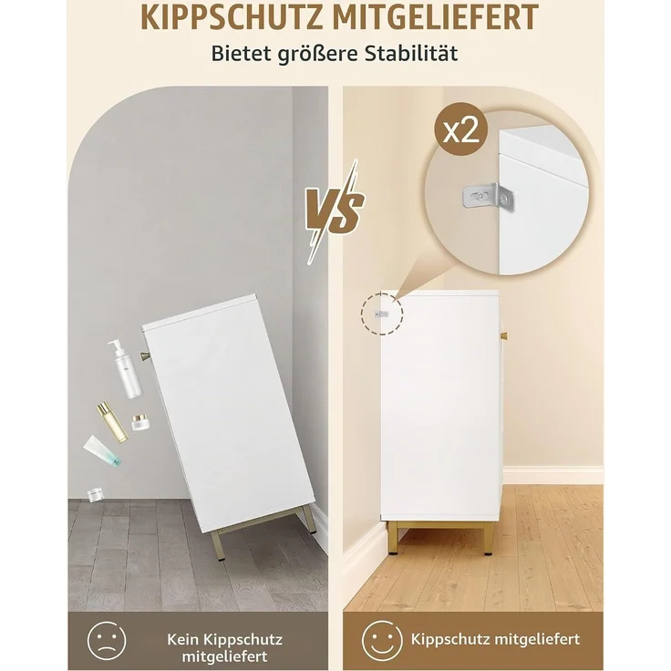 Badezimmerschrank, Sideboard, Küchenschrank mit 2 Türen, Beistellschrank, Badschrank mit offenem Fach, Kommode, verstellbare Ablage, Badezimmer, 35 x 120 x 80 cm, Weiß-Gold – Bild 7