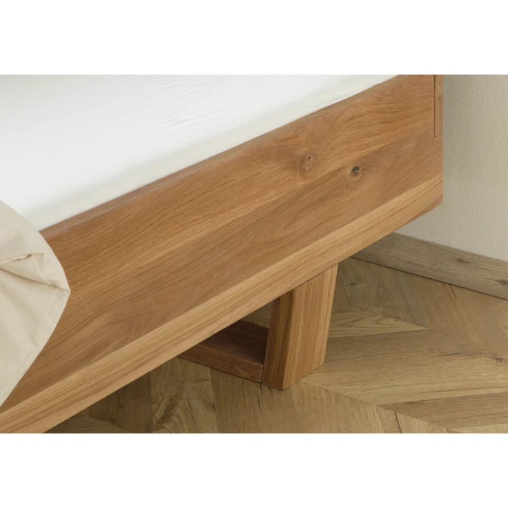 Bett Eiche 140x200x85 natur geölt, Kopfteil beige FICHTELBERG #125 – Bild 4