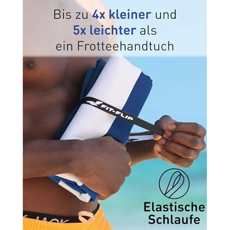 Fit-Flip Strandtuch XXL, Mikrofaser, schnelltrocknend, 100% recyceltes Handtuch, marineblau-weiß gestreift, 200x90cm – Bild 5