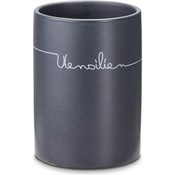 KHG Utensilienhalter Küche Keramik Steingut poliert, Küchen Utensilienhalter Anthrazit Grau mit Beschriftung, Kapazität für ca. 8 Küchenhelfern, Küchen Halter rund Höhe 14 cm & 10,5 cm – Bild 4