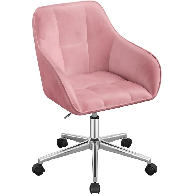 WOLTU Homeoffice Stuhl, Schreibtischstuhl, Drehstuhl, Schminkstuhl, höhenverstellbar, bis 150 kg belastbar, mit Armlehnen Samtsitz, für Schlafzimmer Büro Wohnzimmer, Rosa+Silber BS145rsw