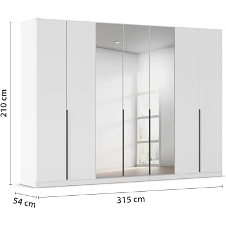 Rauch Möbel Alabama, Kleiderschrank für Schlafzimmer, Kinderzimmer, Wohnzimmer, Garderobe, Flur, 7-türig, Spiegel, mit Zubehör Classic, Farbe Weiß, Breite 315 cm – Bild 3