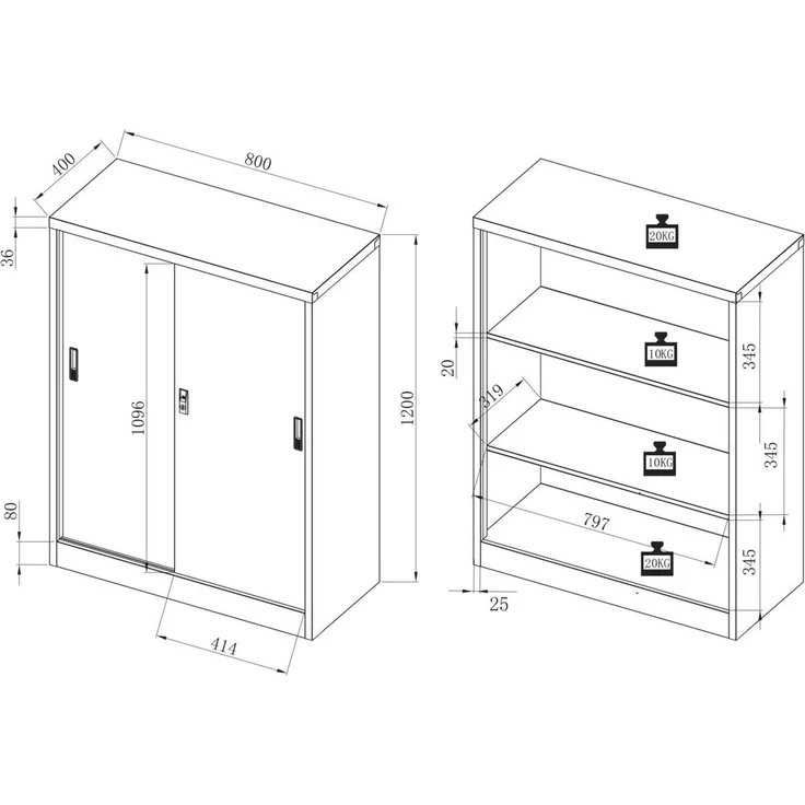 VCM Büroschrank Malivo 921318 Weiß / Anthrazit H. 120 x B. 80 x T. 40 cm – Bild 3