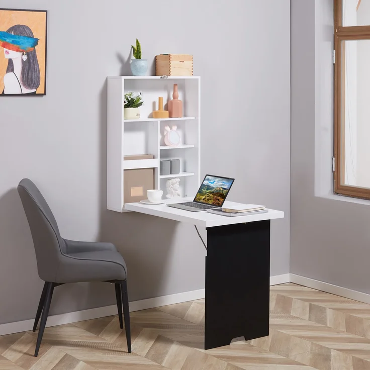 Wandschreibtisch 94,5x60x147 cm aus MDF, klappbar mit 5 Fächern und Schreibtafel – Bild 1