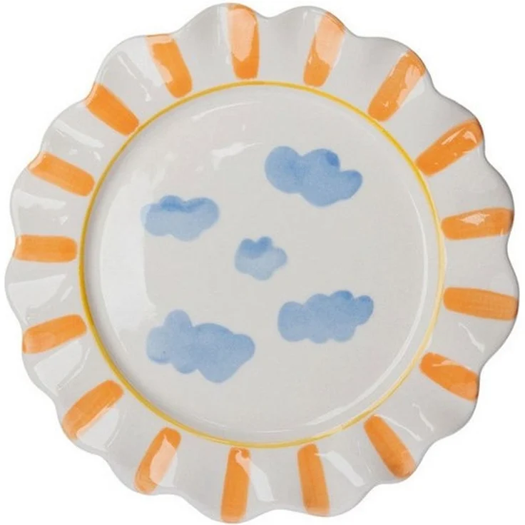 Tranquillo Kindergeschirr-Set Teller VELOBLOOM Ø18cm aus Steinzeug spülmaschinenfest Wolkenmotiv, Handbemalter Steinzeugteller mit gewelltem Rand mikrowellengeeignet – Bild 2