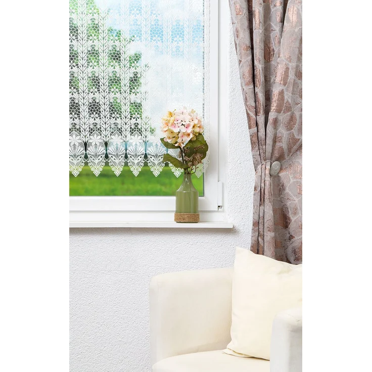 Scheibengardine Plauener Spitze - Blütenmedaillon (Bx H) 64cm * 90cm weiß – Bild 2