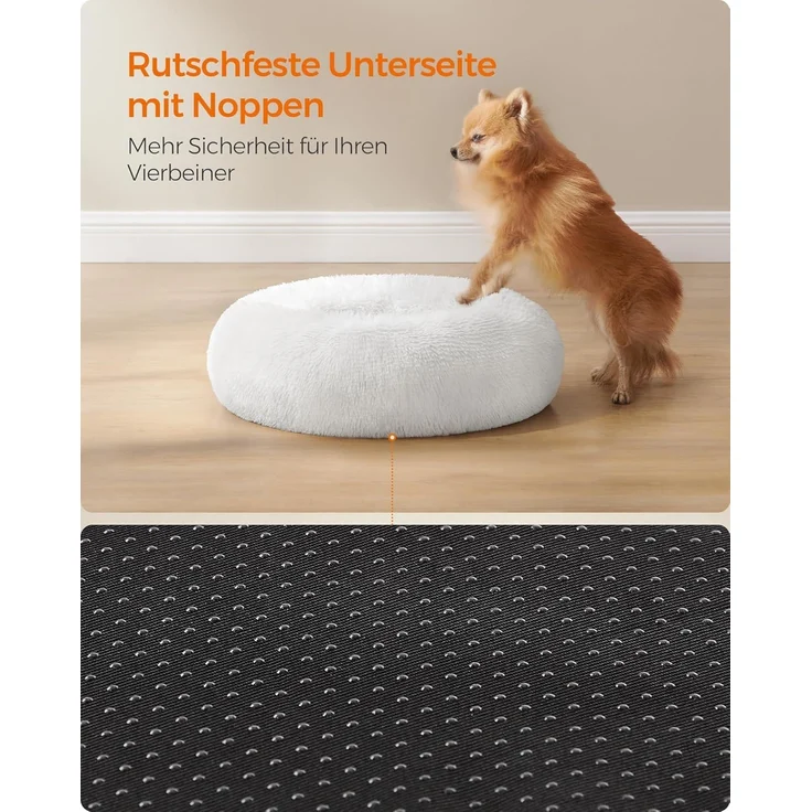 Feandrea Hundebett flauschig, Katzenbett, Donut Kissen, waschbar, Polsterung in der Mitte herausnehmbar, Langer Plüsch, 60 cm Durchmesser, wolkenweiß PGW038W01 – Bild 8