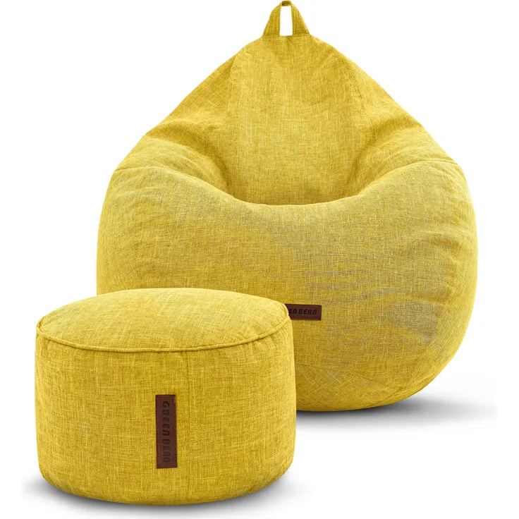 Green Bean® 2er Set Indoor Sitzsack + Hocker mit EPS-Perlen Füllung - Sitzhocker Sitz-pouf , Gelb, XXL