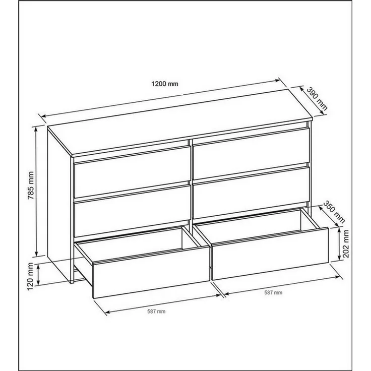 meble masztalerz Kommode Anthrazit/Lancelot mit 6 Schubladen 120 cm, Sideboard Wohnzimmer, Kommode Schlafzimmer H: 78,5cm, B: 120 cm, T: 39 cm, Kommode mit Schubladen, Schubladenschrank