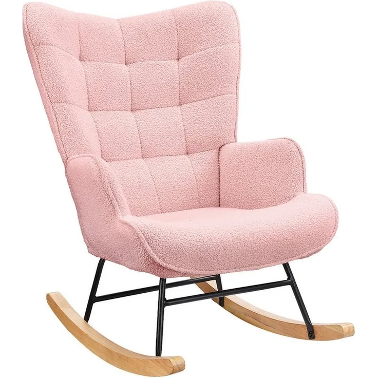 PXloue Schaukelstuhl Stillsessel Relaxsessel Loungesessel, Mit Holzkufen Wohnzimmersessel für Schlafzimmer Kinderzimmer,Teddysamt