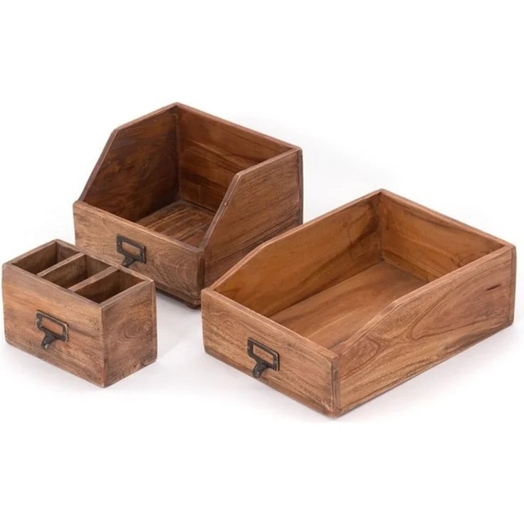 DESIGN DELIGHTS Aufbewahrungsbox SCHREIBTISCH ORGANIZER SET "OFFICE", 3-teilig, Altholz massiv, Farb – Bild 4