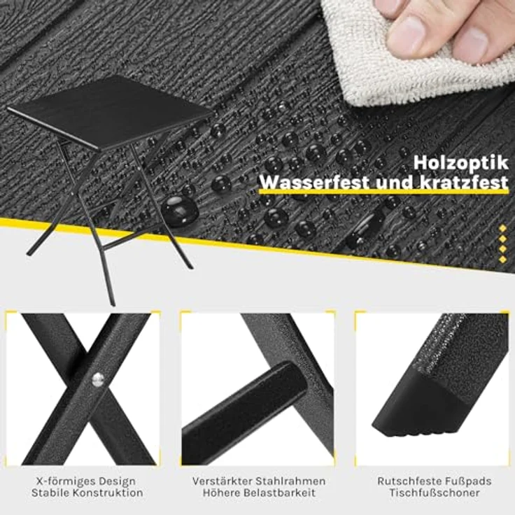 eSituro Klapptisch, Gartentisch Balkontisch wetterfest, Outdoor Beistelltisch klappbar, Kleiner Tisch für Balkon Terrasse Garten, 62x62 cm, 50 kg belastbar, Schwarz – Bild 6