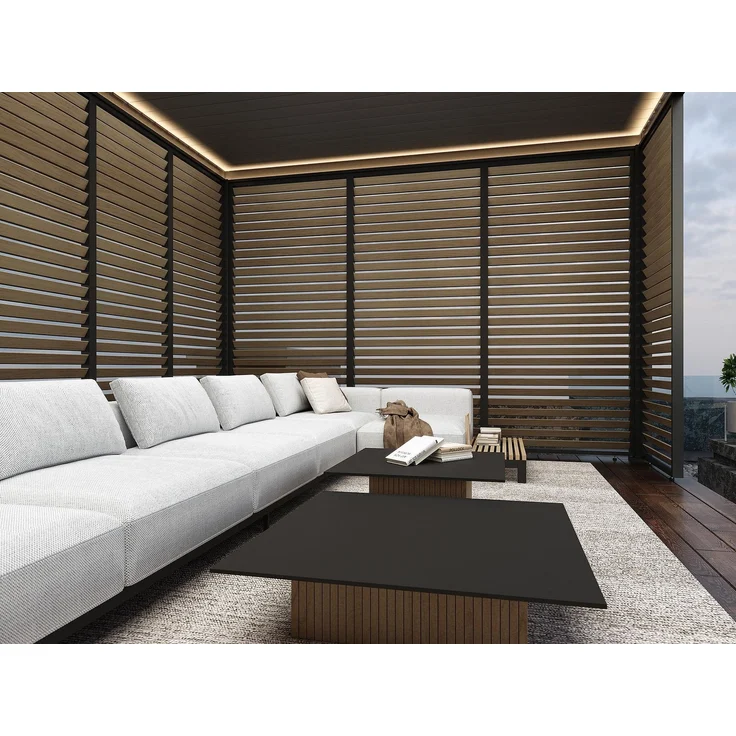 Weide Holzoptik Lamellenwand für Weide Pergola | drehbare Lamellen | aus Aluminium | anthrazit – Bild 4