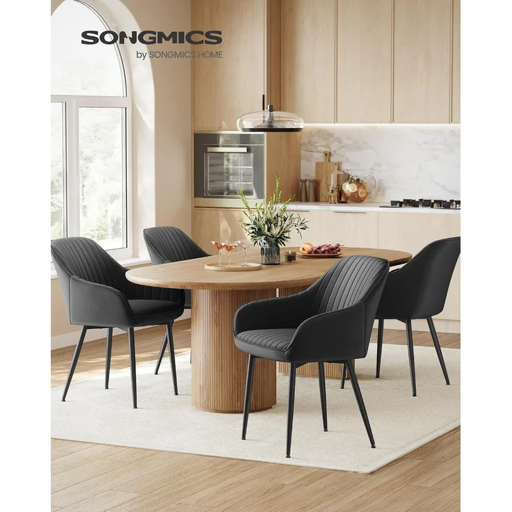 SONGMICS Esszimmerstuhl mit Armlehnen, 4er Set, Samt, 62,5 x 60 x 85 cm, Tintenschwarz – Bild 2
