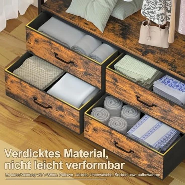 Yorbay Kleiderständer Garderobenständer Kleiderständer 100 x 40 x 180 cm, (Aus MDF und Stahl, mit Kleiderstange, Ablagen, 4 Schubladenboxen), Offener Kleiderschrank für Wohnzimmer, Schlafzimmer, Flur – Bild 3