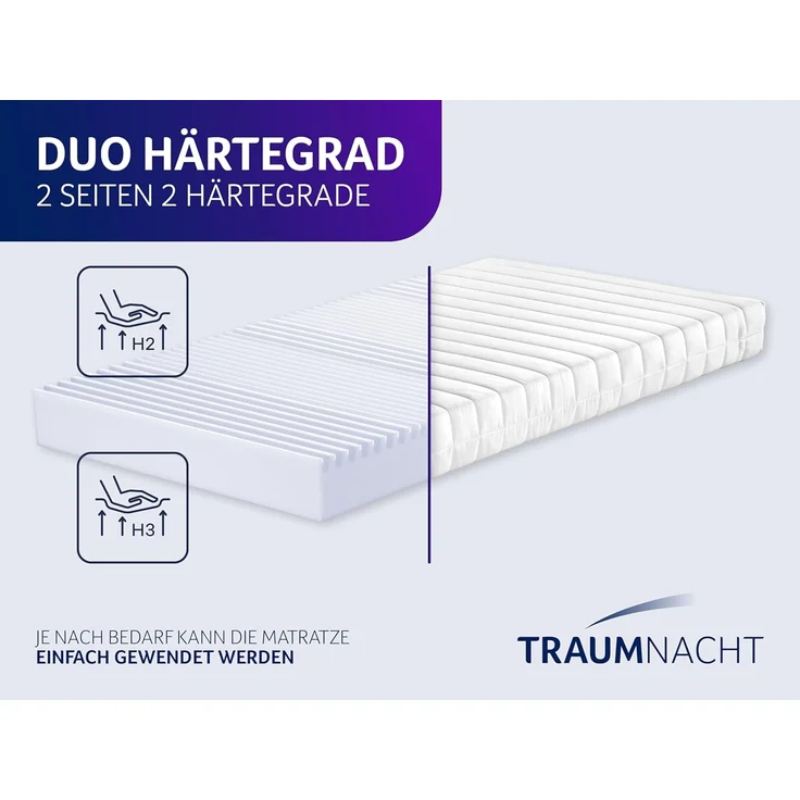 Traumnacht Easy Comfort 2 in 1 Duo - orthopädische 7- Zonen Komfortschaummatratze, Härtegrad 2 und 3, Öko-Tex zertifiziert 90x200 cm, Höhe 13 cm, produziert nach deutschem Qualitätsstandard – Bild 6