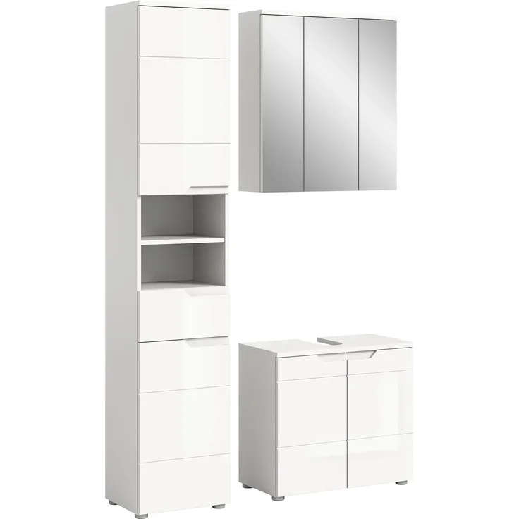 xonox. home Bad Solero X7WA9B02 Badkombination Badmöbel-Set Badmöbel in Weiß Nachbildung und weiß Hochglanz tiefzieh, ca. B/H/T: 116 x 193 x 34 cm