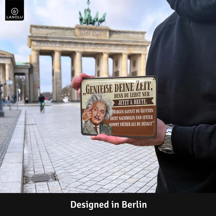 LANOLU Blechschild Einstein Genieße deine Zeit - 15x20cm – Metall – Mehrfarbig – 15205 – Bild 2