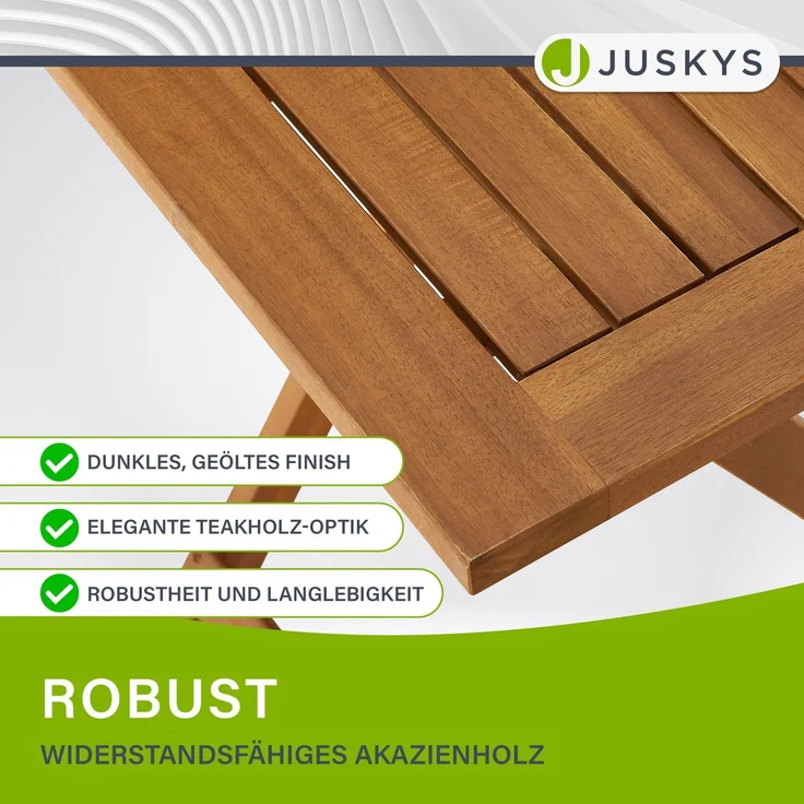 Juskys 'Bala' Balkonmöbel Set - Sitzgruppe 3 teilig für 2 Personen, klappbar, Akazienholz natur, 60 x 56 x 72 cm – Bild 5