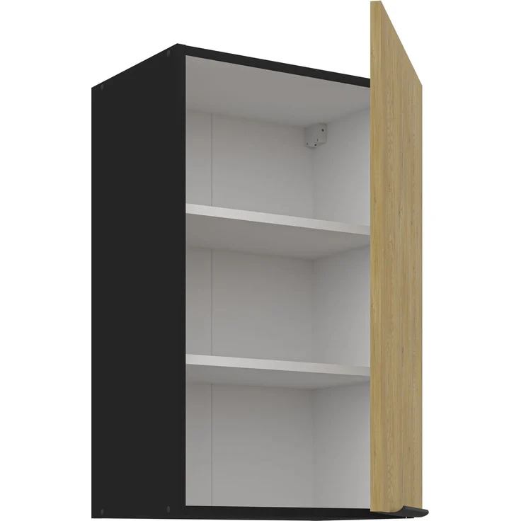 Küchen Hängeschrank 45 cm CREMONA Eiche hell + Schwarz matt Küche Küchenzeile Küchenblock Einbauküche – Bild 2