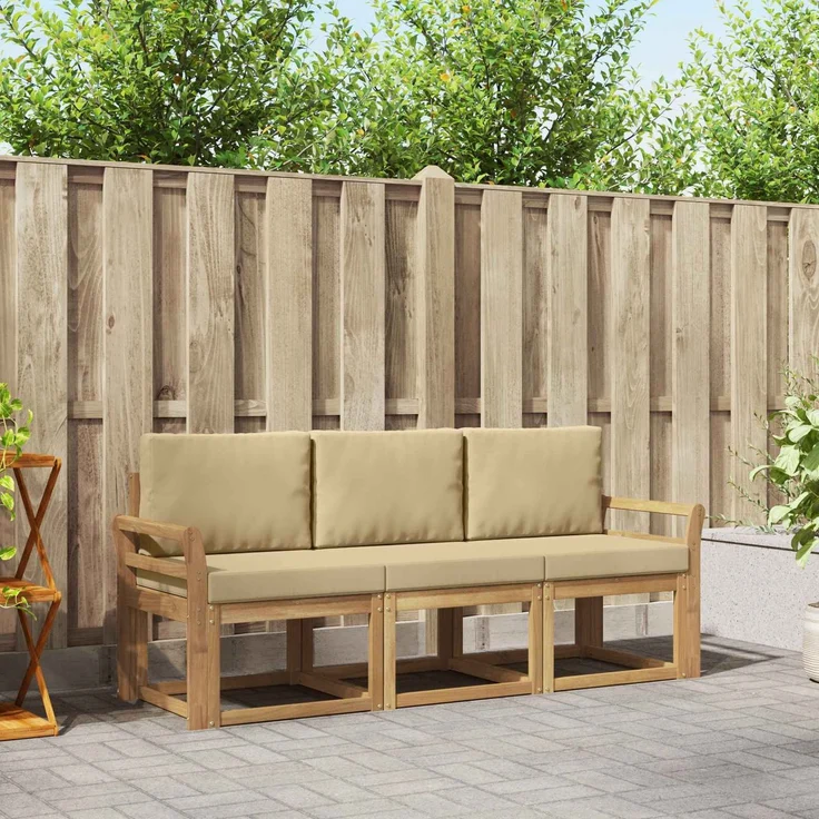 vidaXL Outdoor-Sofagarnitur 3 stk. White and Beige 194 x 63 x 73 cm 3387177 – Bild 1