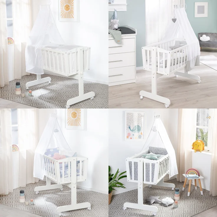 roba Babywiege - inkl. Matratze 40 x 90 cm - Wiegefunktion mit Feststellknopf - Bremsrollensatz - Weiß – Bild 2