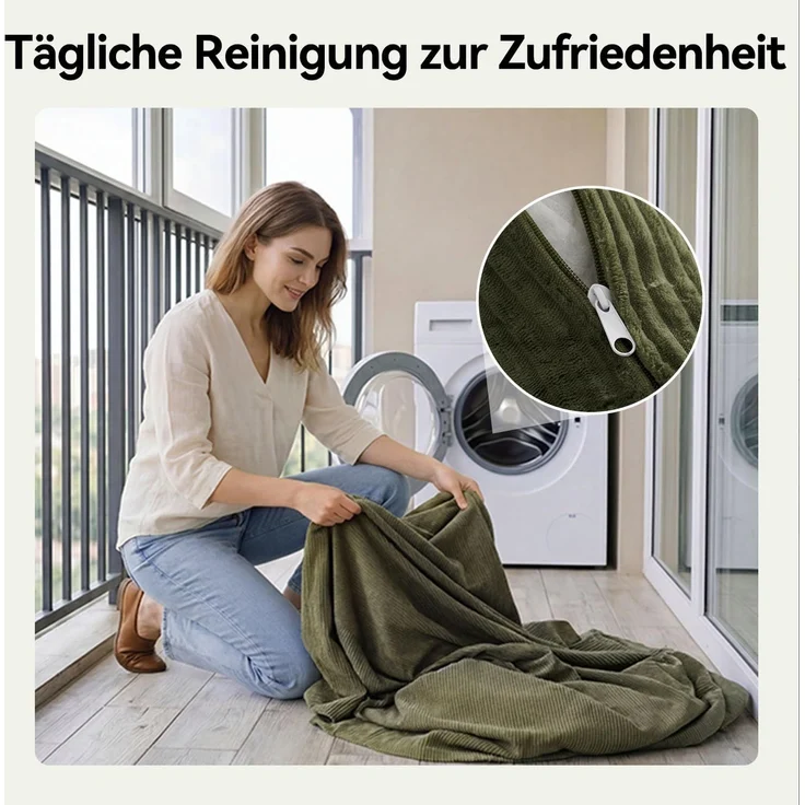Aoxun Kordstoff Schlafsofa 200×97×70cm, 5-in-1 Umwandelbares Bodensofa, Hochdichter Schaumstoff, Haustierfreundlich, Keine Montage, Grün – Bild 4