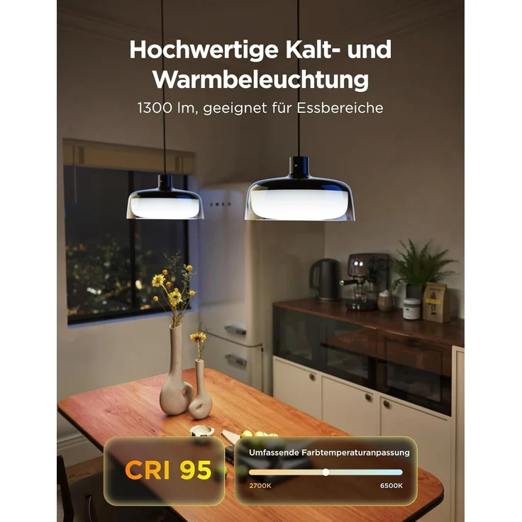 Govee Pendelleuchte, Smart RGBIC und Weißlicht-Hängelampe Esstisch, Drei Lichtringe Segmentierungskontrolle Pendant Light, Dimmable Esszimmerlampe Funktioniert mit Matter für Küche Esstisch – Bild 3