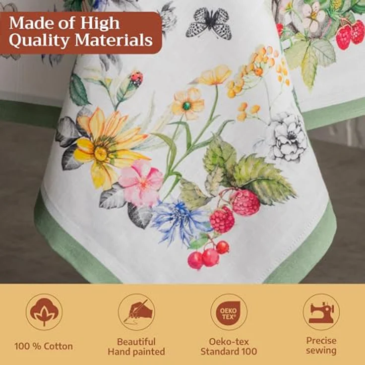 Maison d' Hermine Printemps Tischdecke, rechteckig, 100% Baumwolle, wiederverwendbar, dekorativ, für den täglichen Gebrauch, für Esszimmer, Bauernhaus, Party, Festlich und Hochzeit, Frühling, Sommer – Bild 3