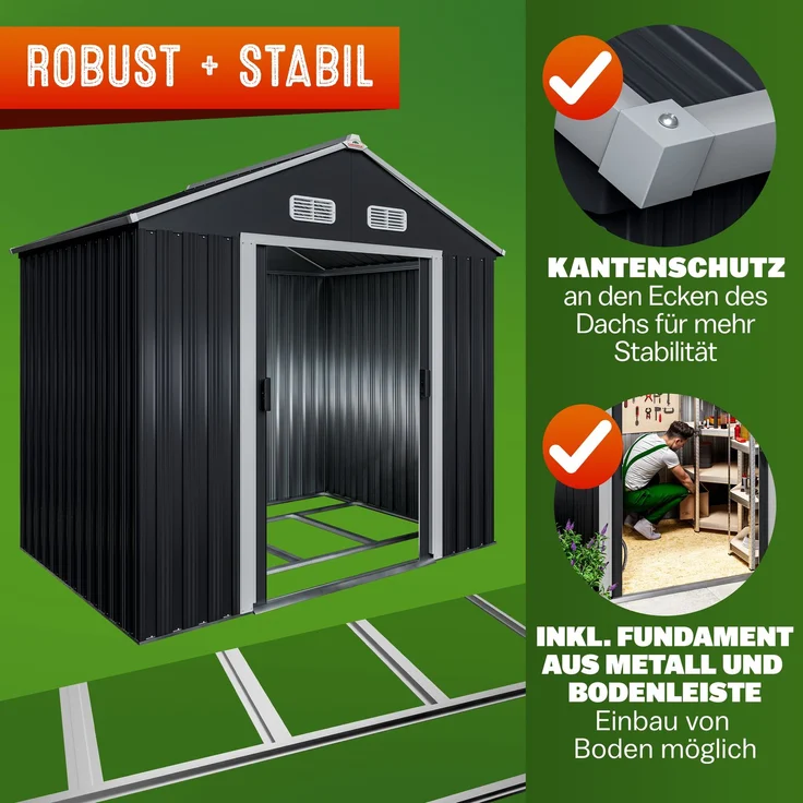 Gardebruk XL Gerätehaus mit Fundament und Kantenschutz, Metall, 196 x 132 x 188 cm – Bild 5