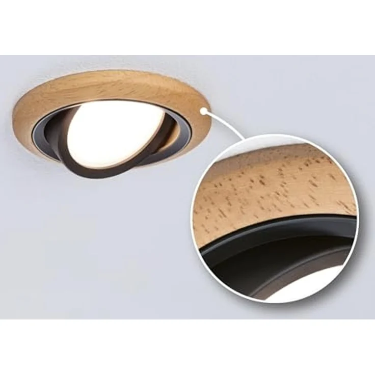 Paulmann 92237 LED Einbauleuchte Lanati 3er-Set schwenkbar 2700K Holzoptik Schwarz – Bild 6