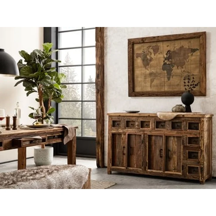 Esstisch Sumatra Altholz rustikal 180x90 cm mit Schubladen - massivum – Bild 2