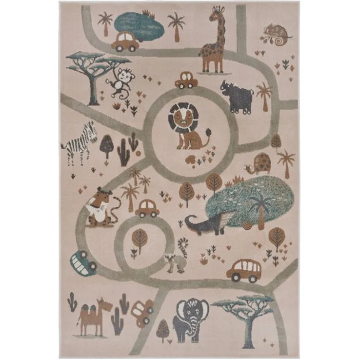 Hanse Home Adventures Kinderteppich - Tier Dschungel Spielteppich Straße Straßenteppich Teppich Junge Mädchen für Kinderzimmer, Jugendzimmer, Wohnzimmer - Creme Braun Grau, 160x235 cm – Bild 4