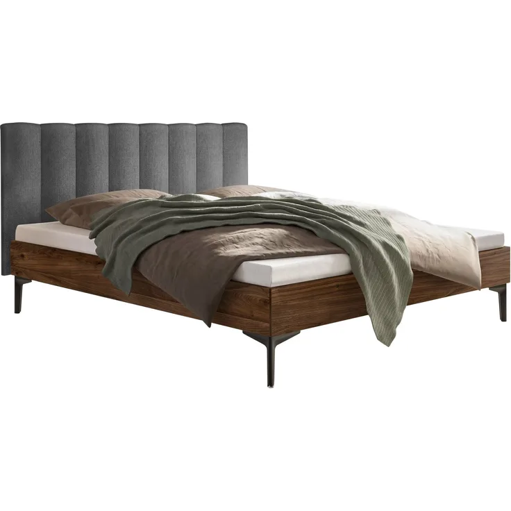 Hasena Bett Donata Bergamo Nussbaum mit gepolstertem Kopfteil 160x200 cm, Fußhöhe 20 cm – Bergamo