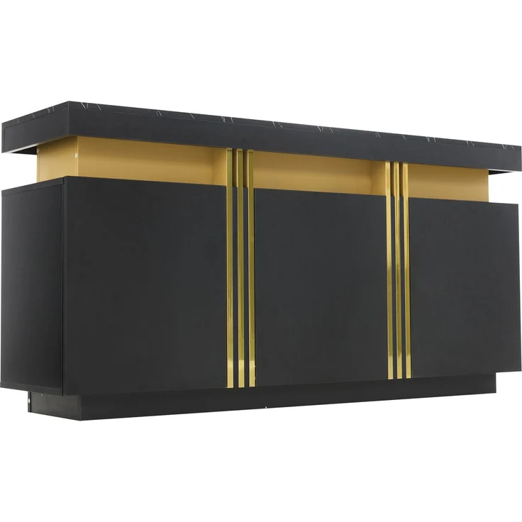 ZUBALIYA Sideboard 140x38x70 cm, mit 3 Türen, aus Spanplatte, Schwarz – Bild 17