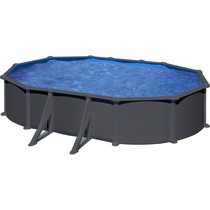 GRE Stahlwandpool-Set 'Anthracite' oval 610 × 375 × 132 cm, mit Seitenstützen und 6 m³/h Sandfilteranlage