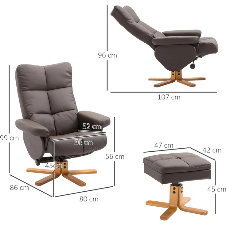 DESVIAE Sessel mit Hocker, Liegefunktion und Stauraum 80x99x86 cm Holz Braun – Bild 7