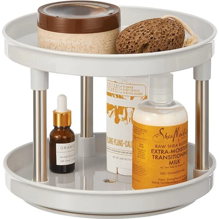 mDesign Lazy Susan Drehregal 2 Ebenen Organizer Ablage Hellgrau Silber – Bild 4
