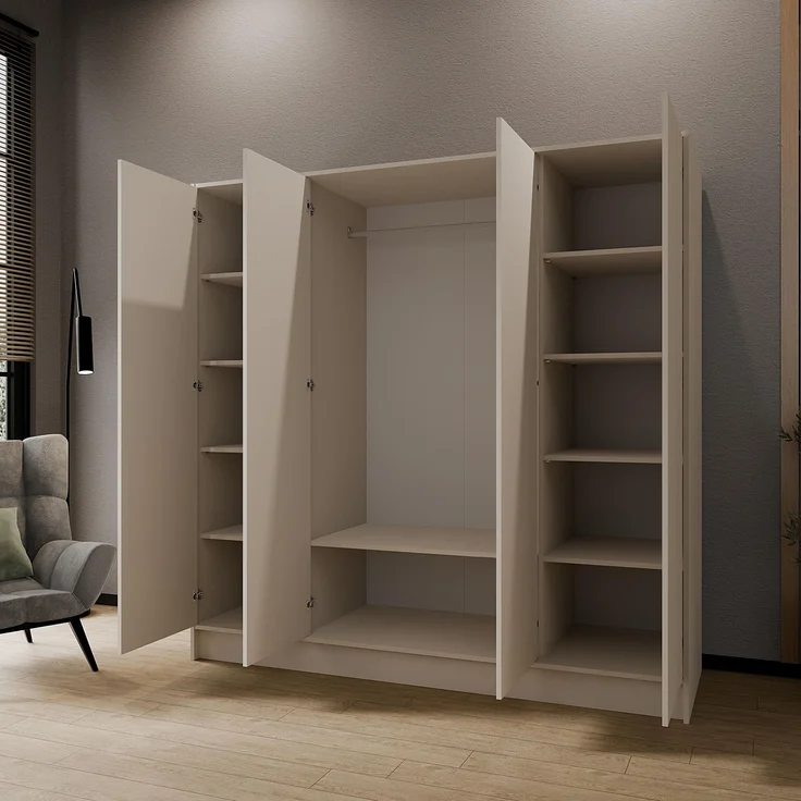MEBLINI Kleiderschrank GALINDA 200cm - Kaschmir - griffloser Drehtürenschrank ohne Spiegel - Push-to-Open - mit Kleiderstangen und Regalböden – Bild 4