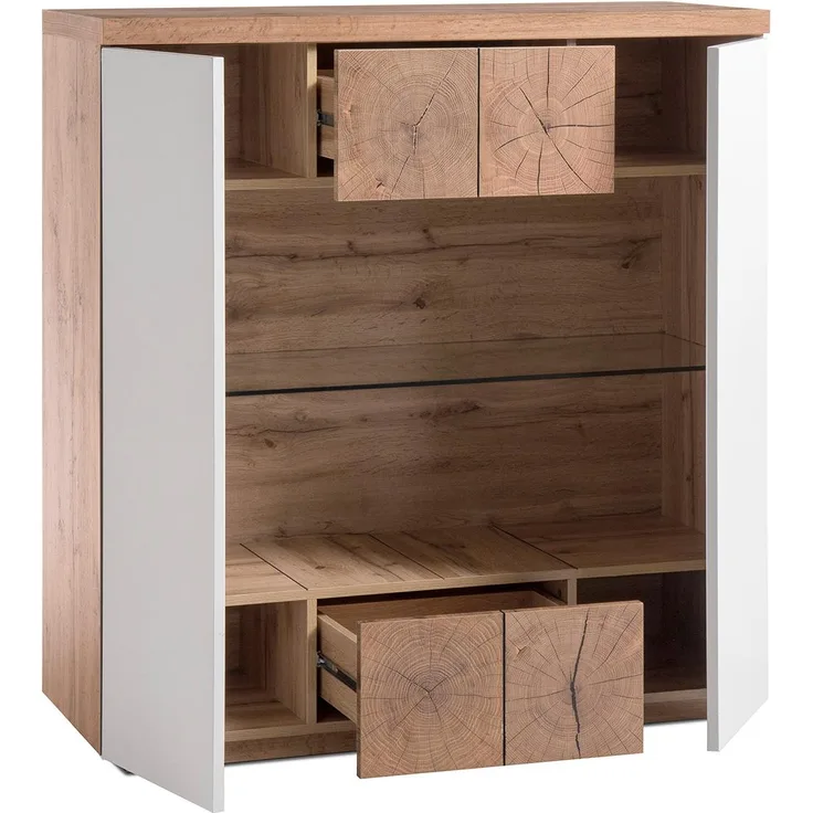 Highboard 'HELSINKI' in weiß matt Lack und Eiche