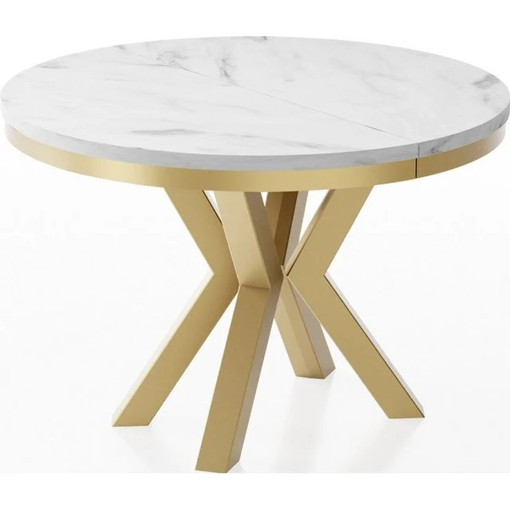 WFL GROUP Esstisch Clara Gold im Loft-Stil rund ausziehbar mit goldenen Metallbeinen (MADE IN EU, erhältlich in zwei Größen – 100/120 cm, ausziehbar auf 180/200 cm), platzsparender Industrial Tisch in Holzoptik für Wohnzimmer oder Küche – Bild 2