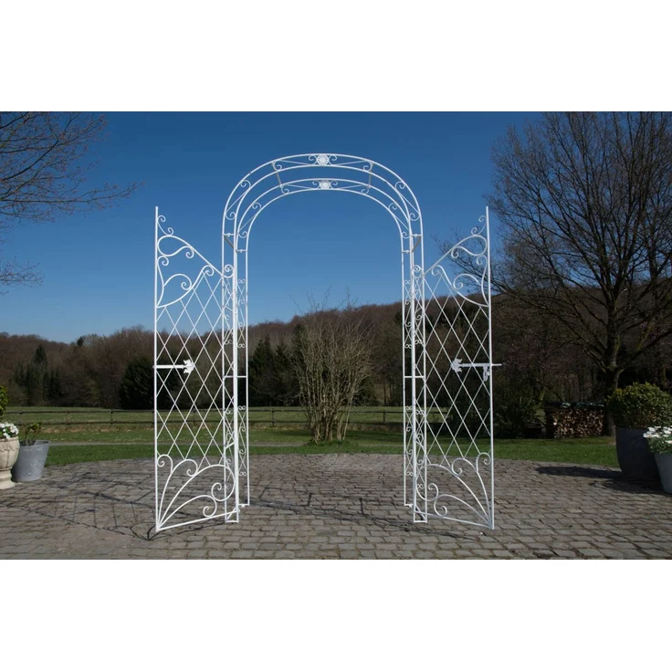 Rosenbogen MINDEN mit Tor - 120x40x220cm, Metall, Weiß | Rankhilfe Rosen Rankgitter Gartendekoration – Bild 4