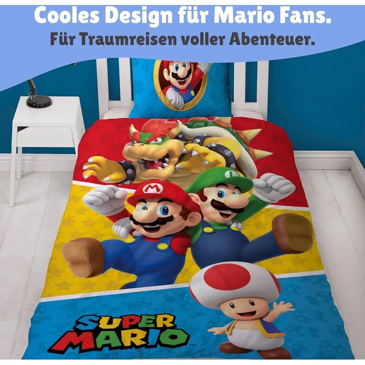 Nintendo Super Mario Bettwäsche für Jungen 135x200 + 80x80 cm Motiv Friends Luigi aus 100% Baumwolle – Bild 3