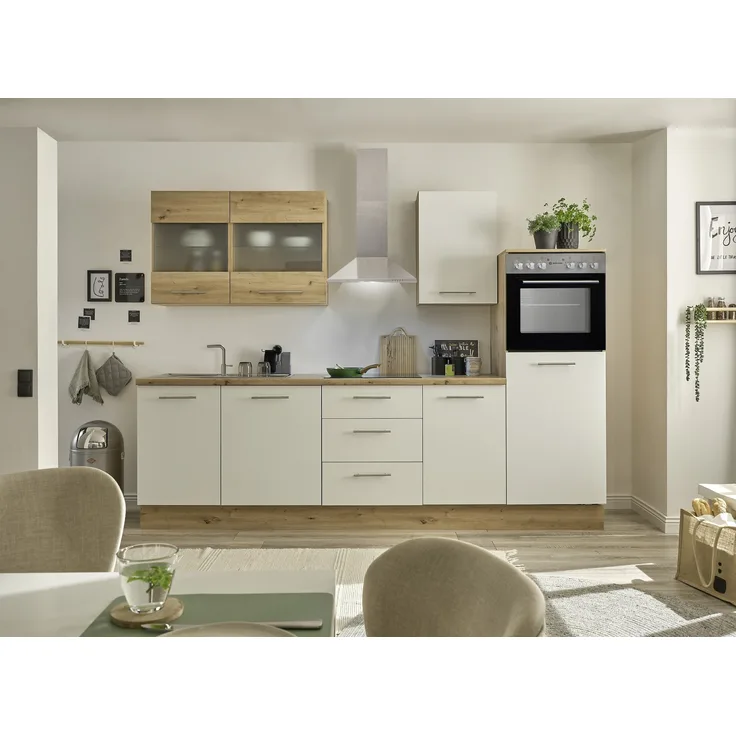 Küchenzeile >Capri< E-Geräte, Spüle, Softclose, Artisan Eiche/ Weiß - 280x218x60cm (BxHxT)