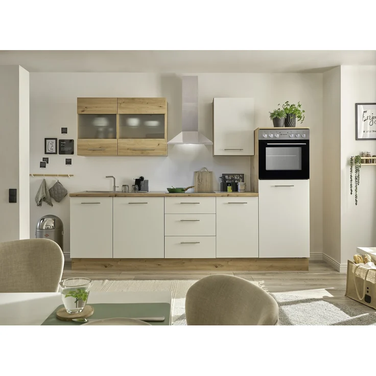 Küchenzeile >Capri< E-Geräte, Spüle, Softclose, Artisan Eiche/ Weiß - 280x218x60cm (BxHxT) – Bild 1
